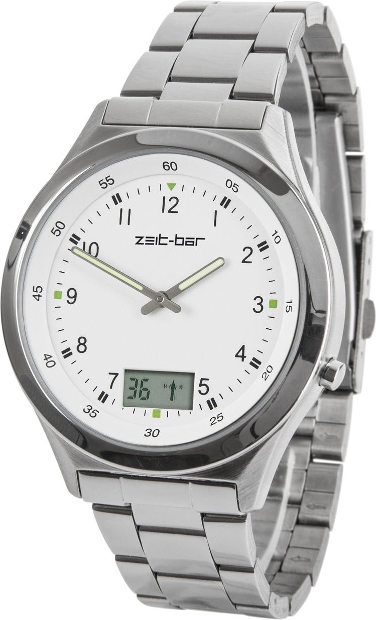 Funk-Armbanduhr mit Datums- und Sekundenanzeige, Edelstahl-Uhrband