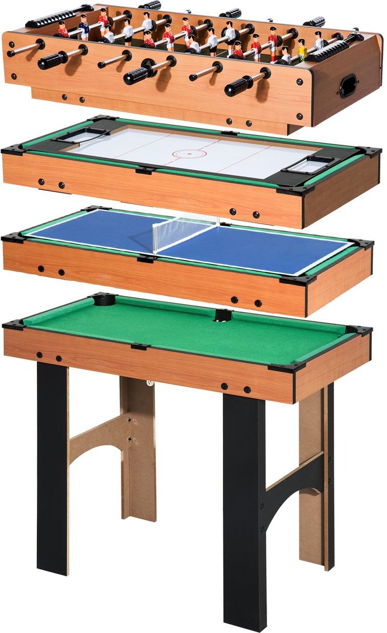 HOMCOM 4-in-1 Multispieltisch mit Tischfußball Tischhockey Tischtennis Billard