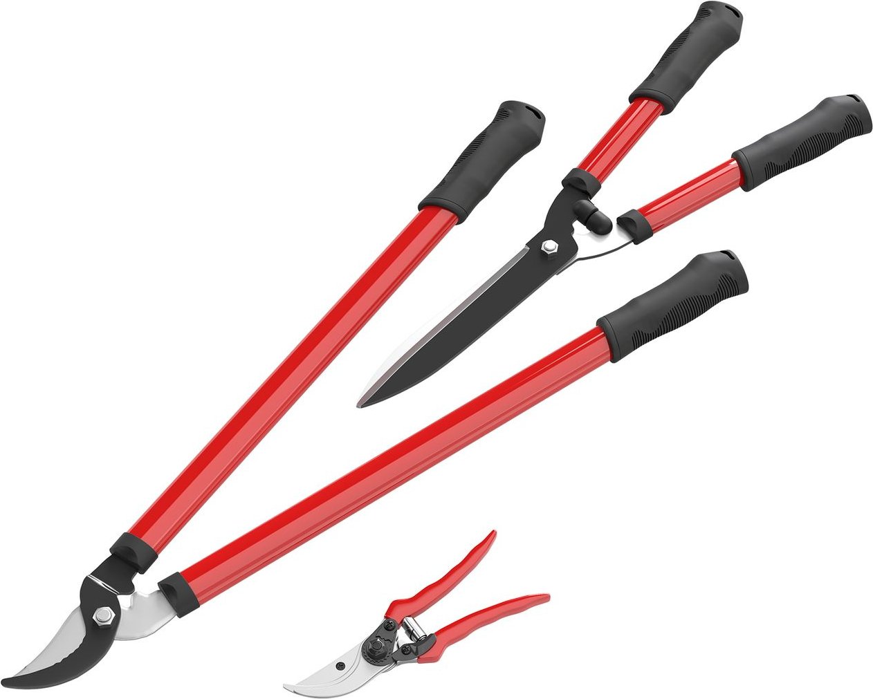 Heckenschere Set 3-teilig Gartenschere Astschere mit Stahlklingen Griff