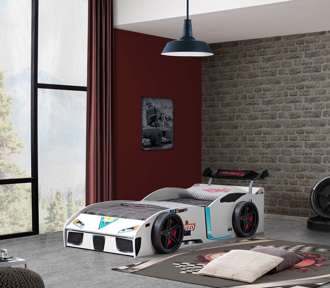 Autobett ECO mit Stauraumfach vorne, weiß, 90 x 200 cm Liegefläche