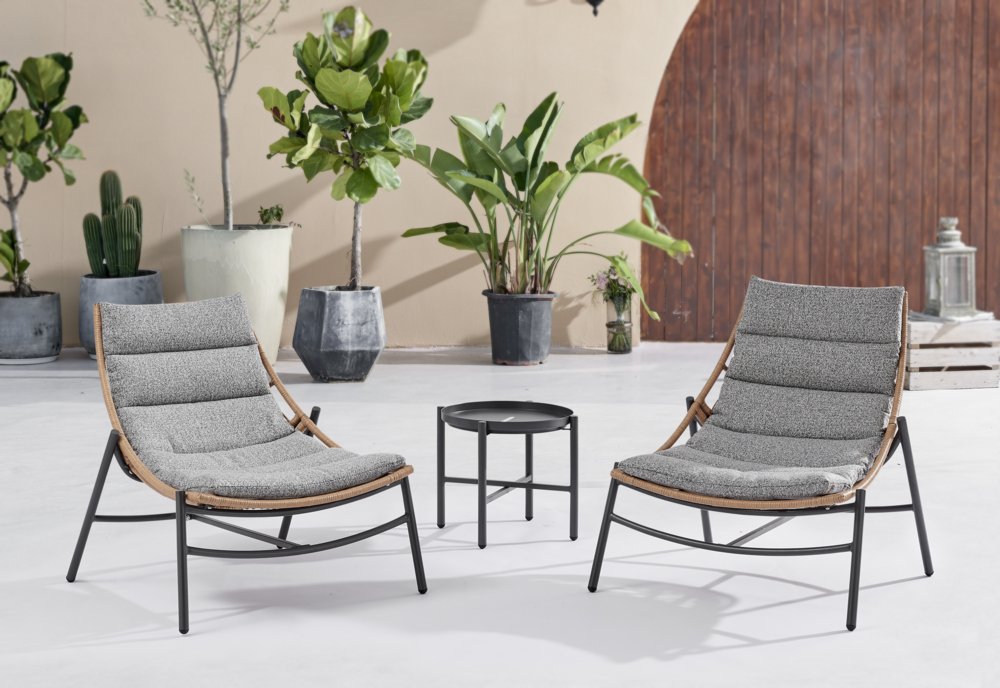 3tlg. Rattan Gartenset mit Sitzkissen HGS52-GRA, grau