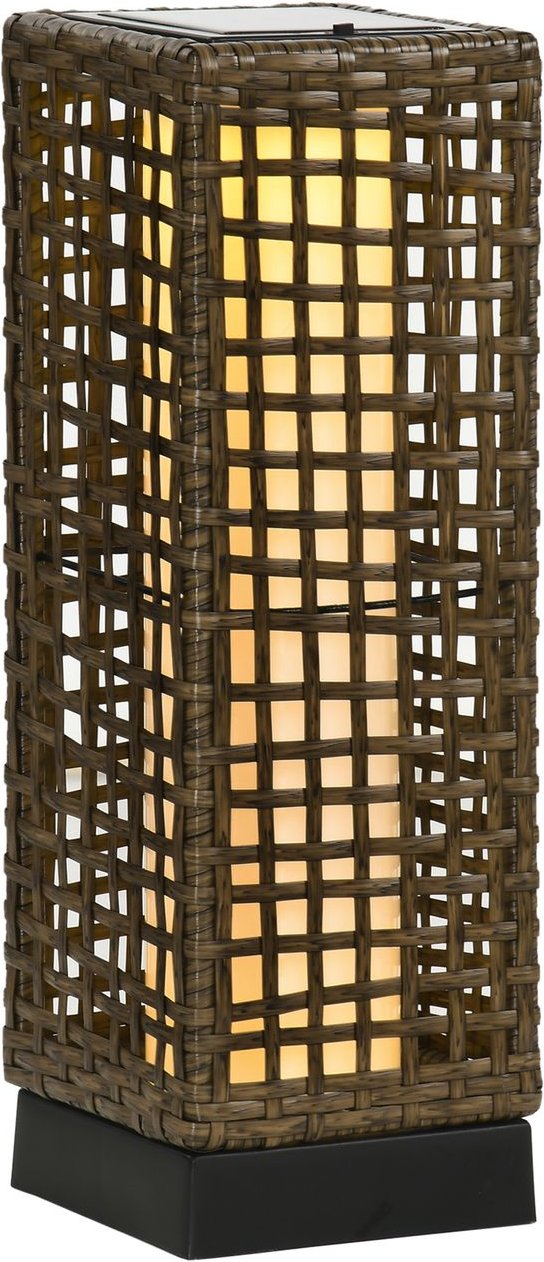 Outsunny Solarleuchte Rattan Solarlampe, Wasserdichte Wegleuchte mit Lichtsensor