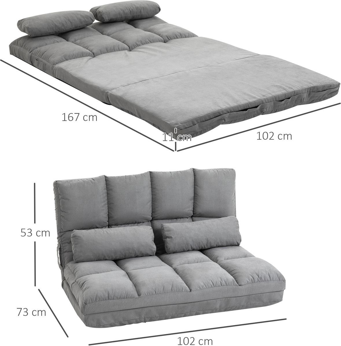 2 in 1 faltbares Bodensofa Bett mit Rückenlehne - grau