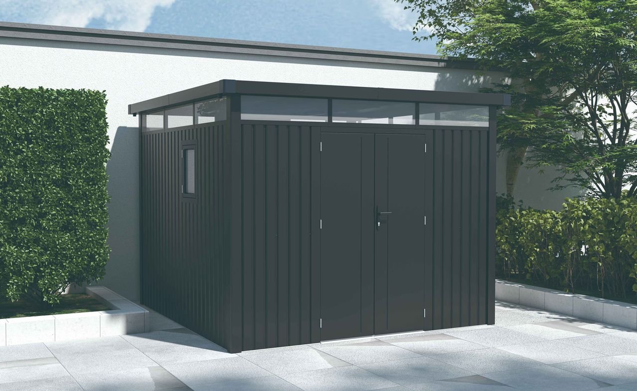 Metallgerätehaus "ELSA", ca. 294 x 294 x 222 cm - Glänzendes Grau