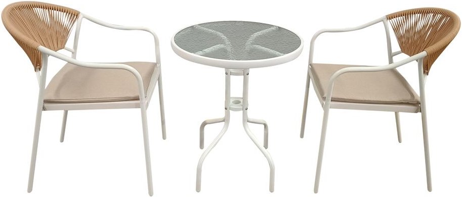 3tlg. Bistro Set HGE51-BEI helles Rattan mit Sitzkissen in Beige