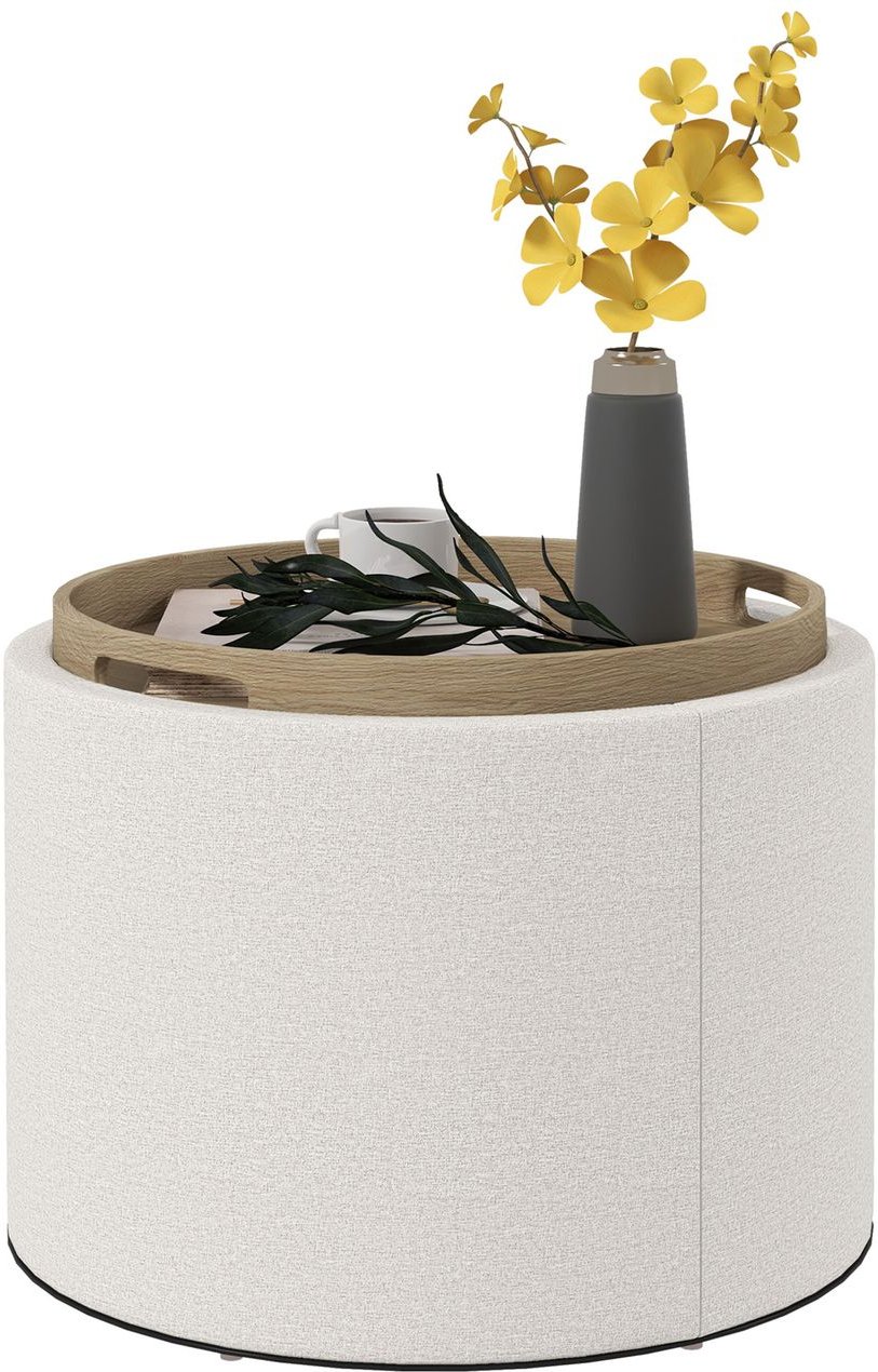 HOMCOM Ottomane Runder Sitzhocker Polsterhocker mit Stauraum, Klappdeckel, Creme