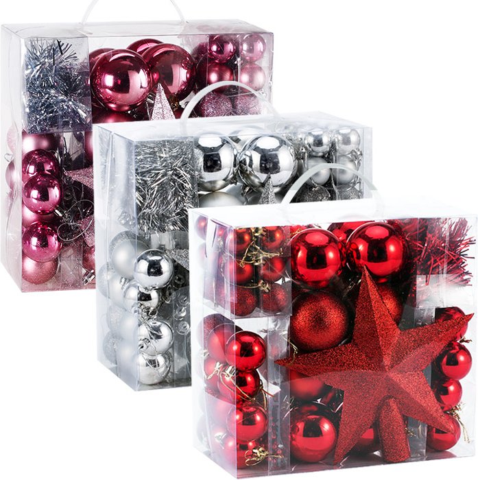 Thumbnail - Weihnachtsbaumkugeln Weihnachtsbaumschmuck 77 tlg 3/4/6cm rot