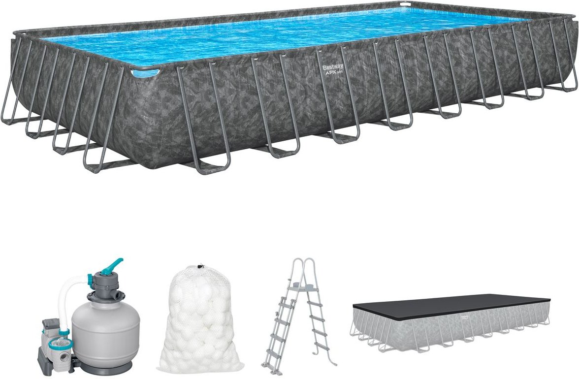 APX365™ Winterfestes Frame Pool Komplett-Set mit Sandfilteranlage 956 x 488 x 132 cm, eckig