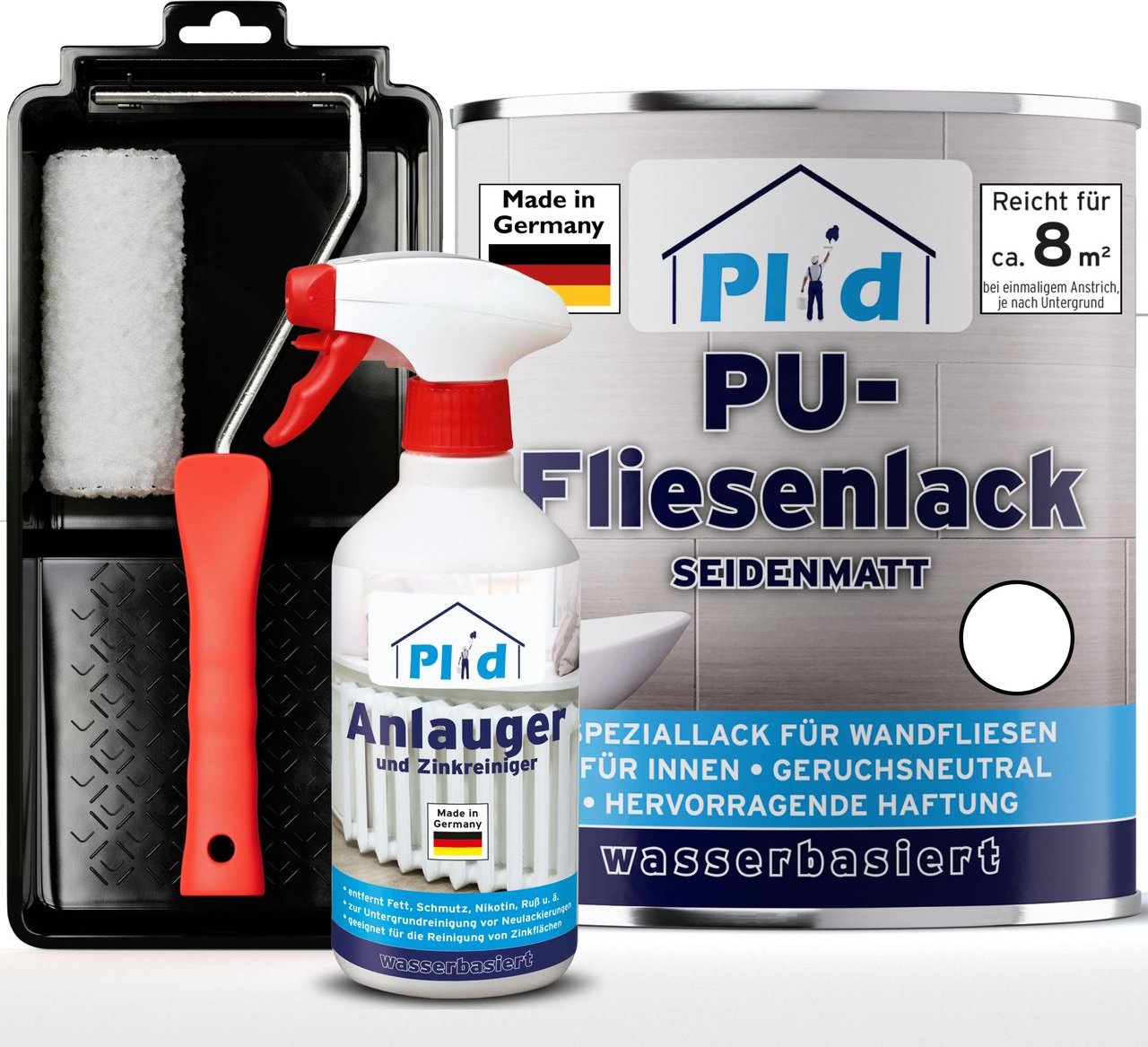 Fliesenlack Set 0,75l Weiß Satin - für ca. 8m² / Lackierset + 0,5l Anlauger