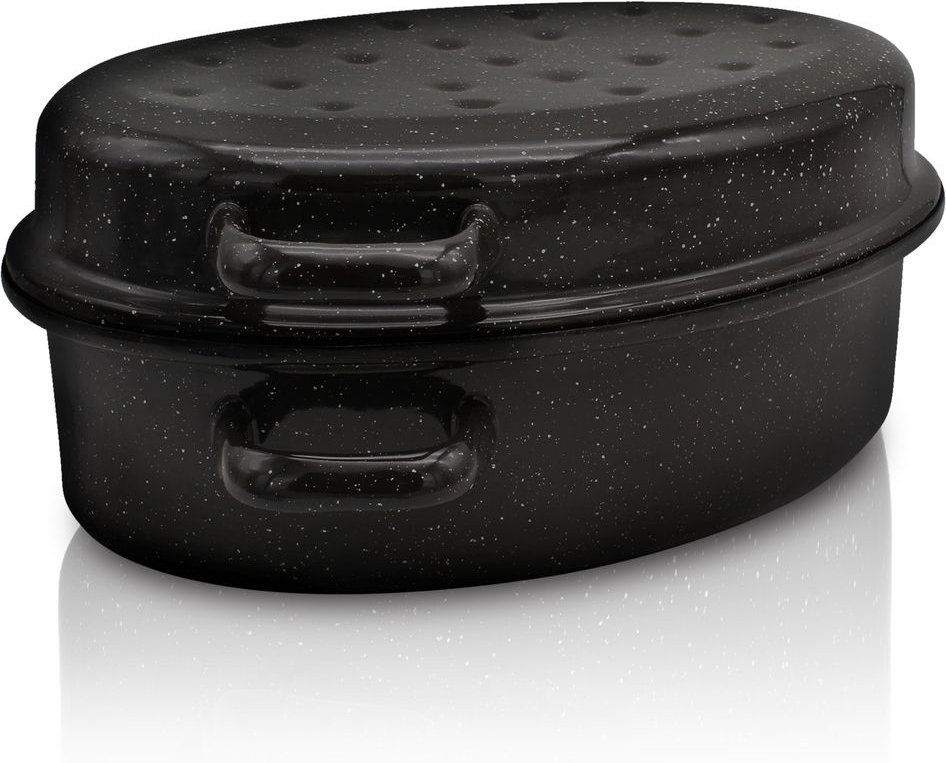 Thumbnail - Emaillierter Gansbräter gesprenkelt mit Deckel, 30 cm