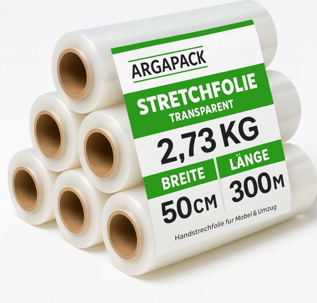 Palettenfolie Stretchfolie – 500mm × 300m -17 mm – 2,73 kg – Transparent – Handstretchfolie für Möbel & Umzug, Paletten...