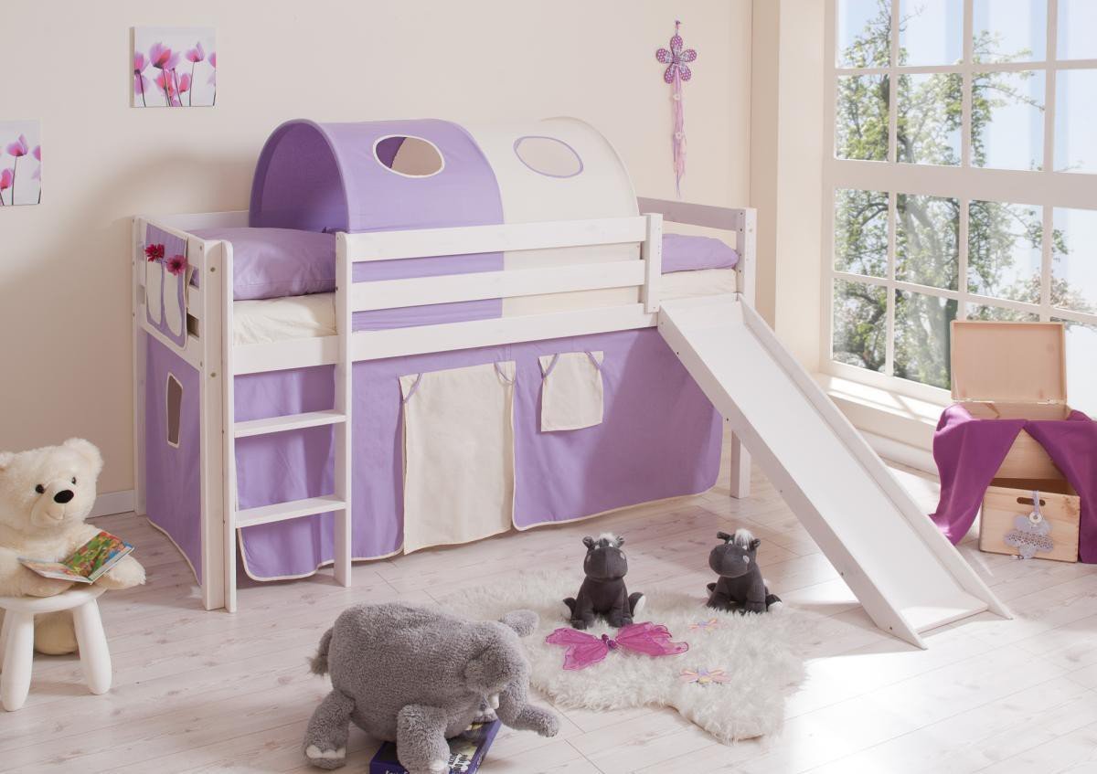 Rutschbett "Manuel" Kiefer weiß "lila-beige"