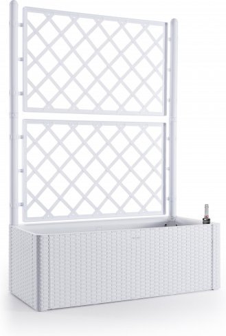 XL Rankgitter, Spalier mit Pflanzkasten in Rattan-Design, Farbe: Weiß