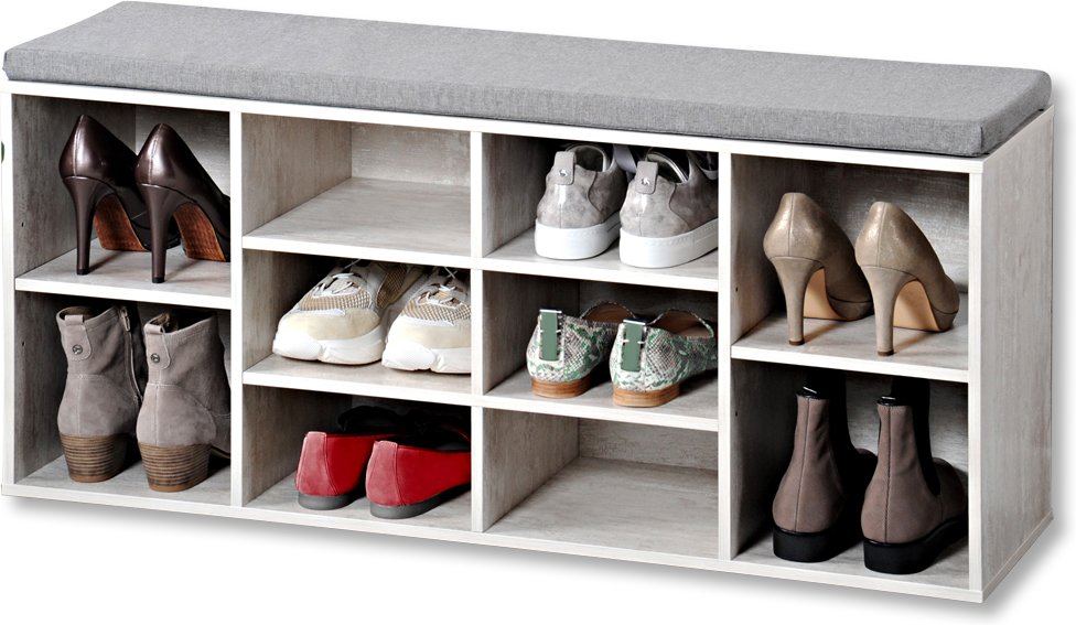 Thumbnail - Schuhschrank mit Sitzkissen, weiß gekälkt