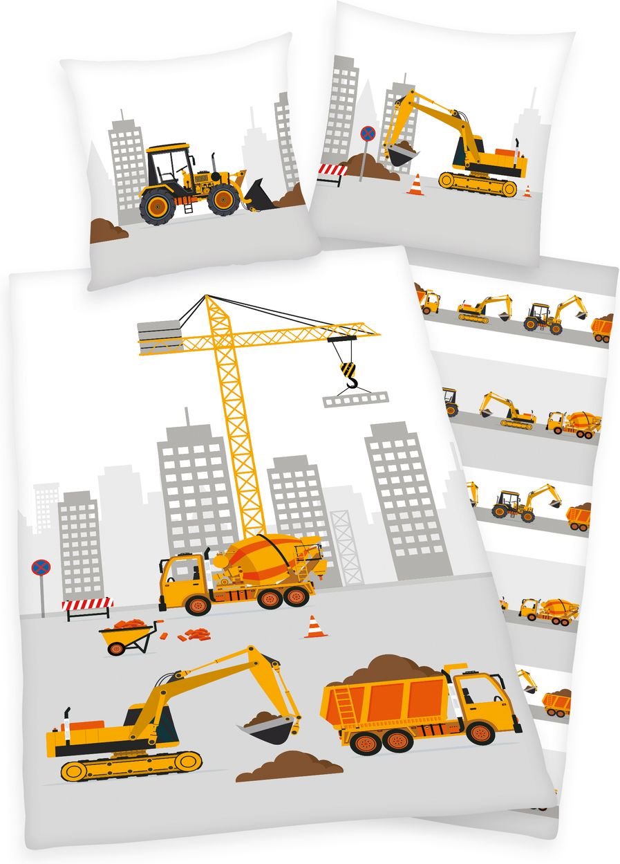 Baustelle Bettwäsche Größe 80x80 + 135x200 cm