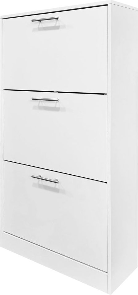 Schuhschrank mit Edelstahlgriffen und 3 Fächern, ca. 62x24x115,5 cm – Weiß