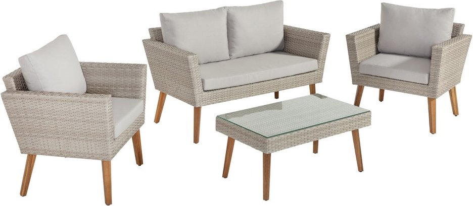 Lounge Set 11 tlg. mit Rücken- und Sitzauflagen creme/grau