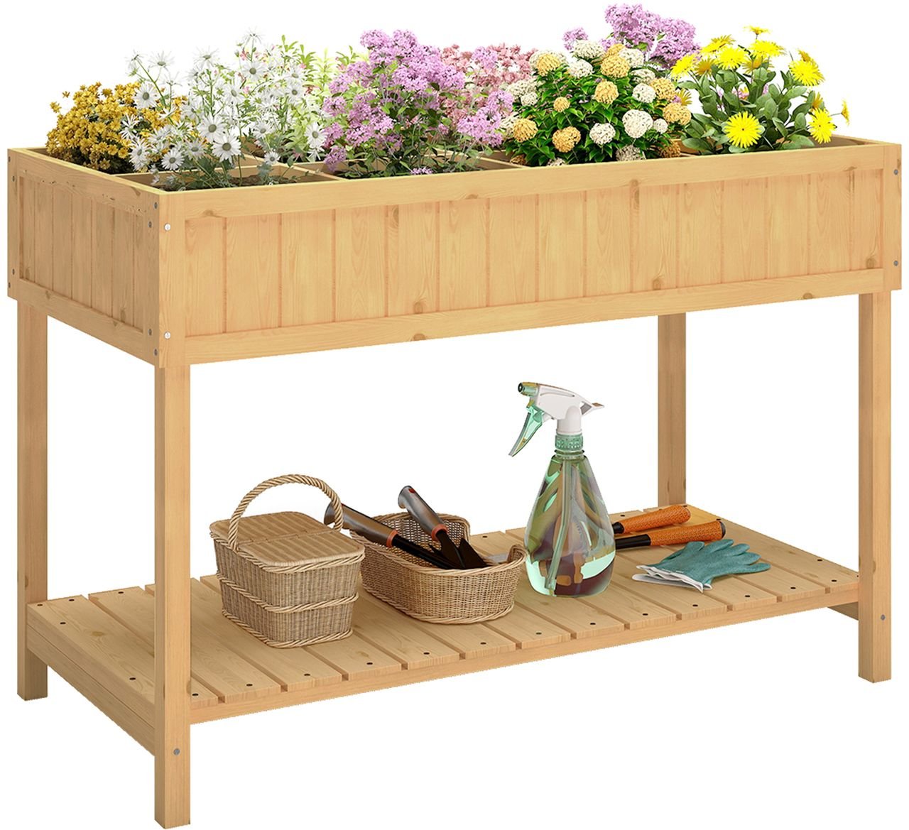 Hochbeet 8 Fächer Pflanztisch Blumenkasten Tannenholz Ablage + Abfluss