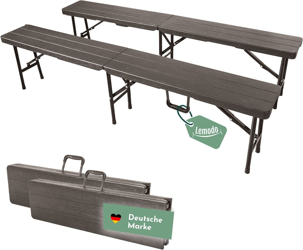 Thumbnail - Klappbank im 2er Set braun, mobile Sitzbank 180x25cm, klappbare Bierbank für 4 Personen