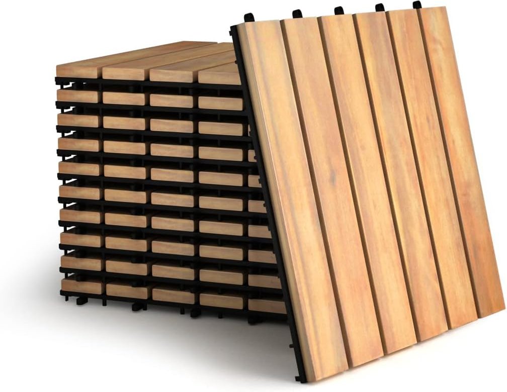 COSTWAY 10er Set 30x30cm Terrassenfliesen Holz