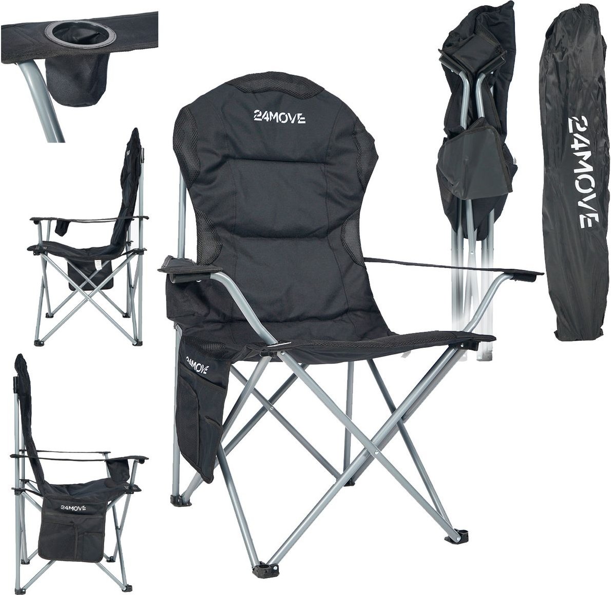 Campingstuhl Salvador, Klappstuhl gepolstert mit Tragetasche, faltbar, 150¿kg belastbar, schwarz