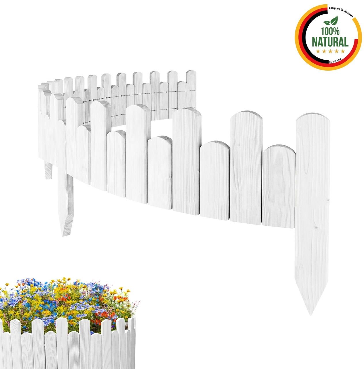 Thumbnail - Beeteinfassung Rasenkante 200cm Flexibler Gartenzaun Rollzaun Palisade Höhe 15 cm, Weiß