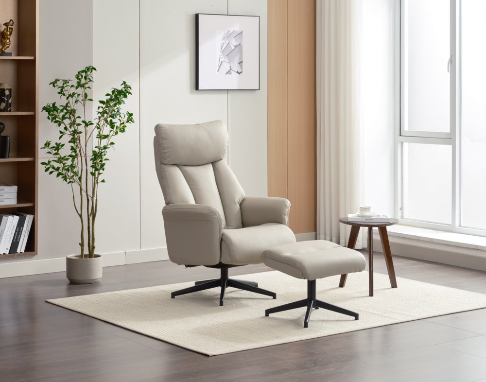 Gepolsteter Relaxsessel mit Hocker, ca. 76 x (86,5-113,5) x (109-91,5) cm - Beige