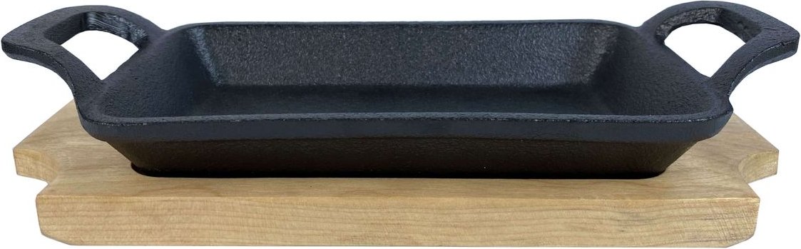 Gusseisen-Pfanne mit 2 Griffen und Untersetzer