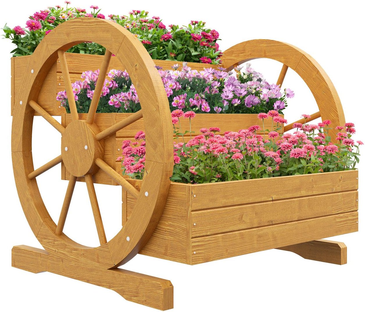 Hochbeet aus Holz, Blumenkasten mit 3 Etagen, Gemüsebeet mit Wagenrad-Dekor