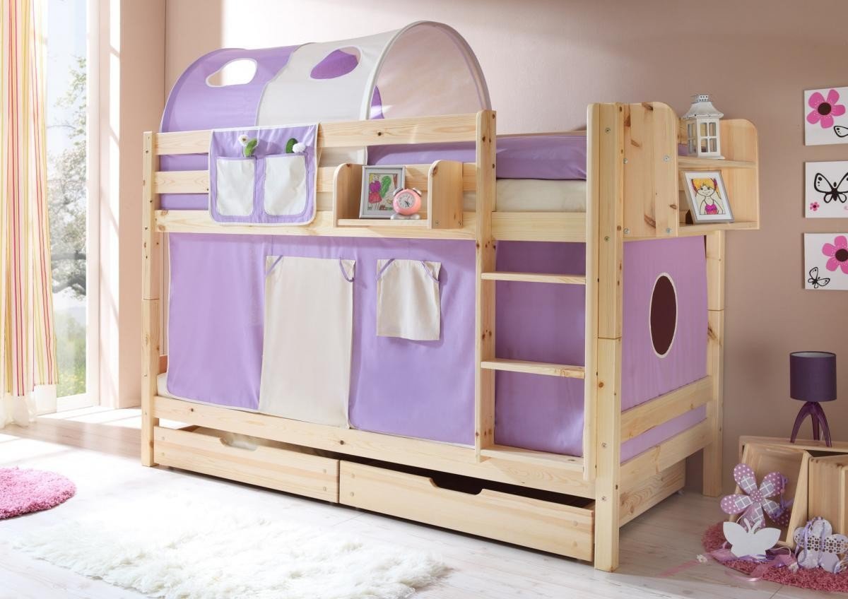 Etagenbett "Marcel" Kiefer Natur "lila-beige"