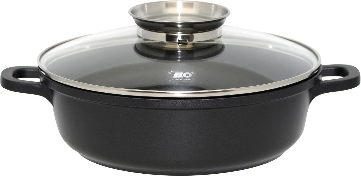 ELO Runde Servierpfanne 24cm mit Glasdeckel mit Aromaknopf "Alucast"