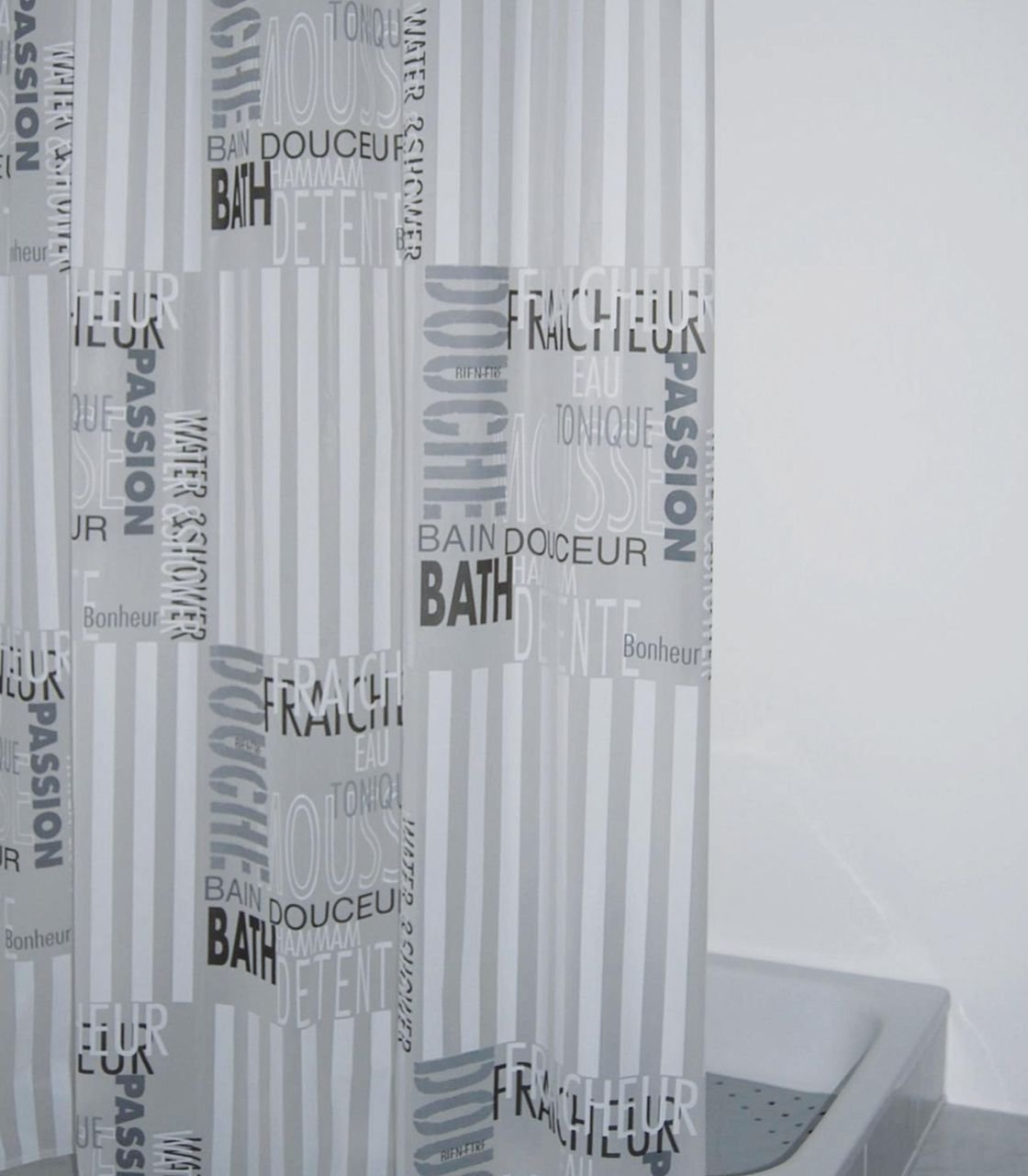 Duschvorhang Folie Font ca. 180x200 cm, semitransparent-grau, 100% PEVA