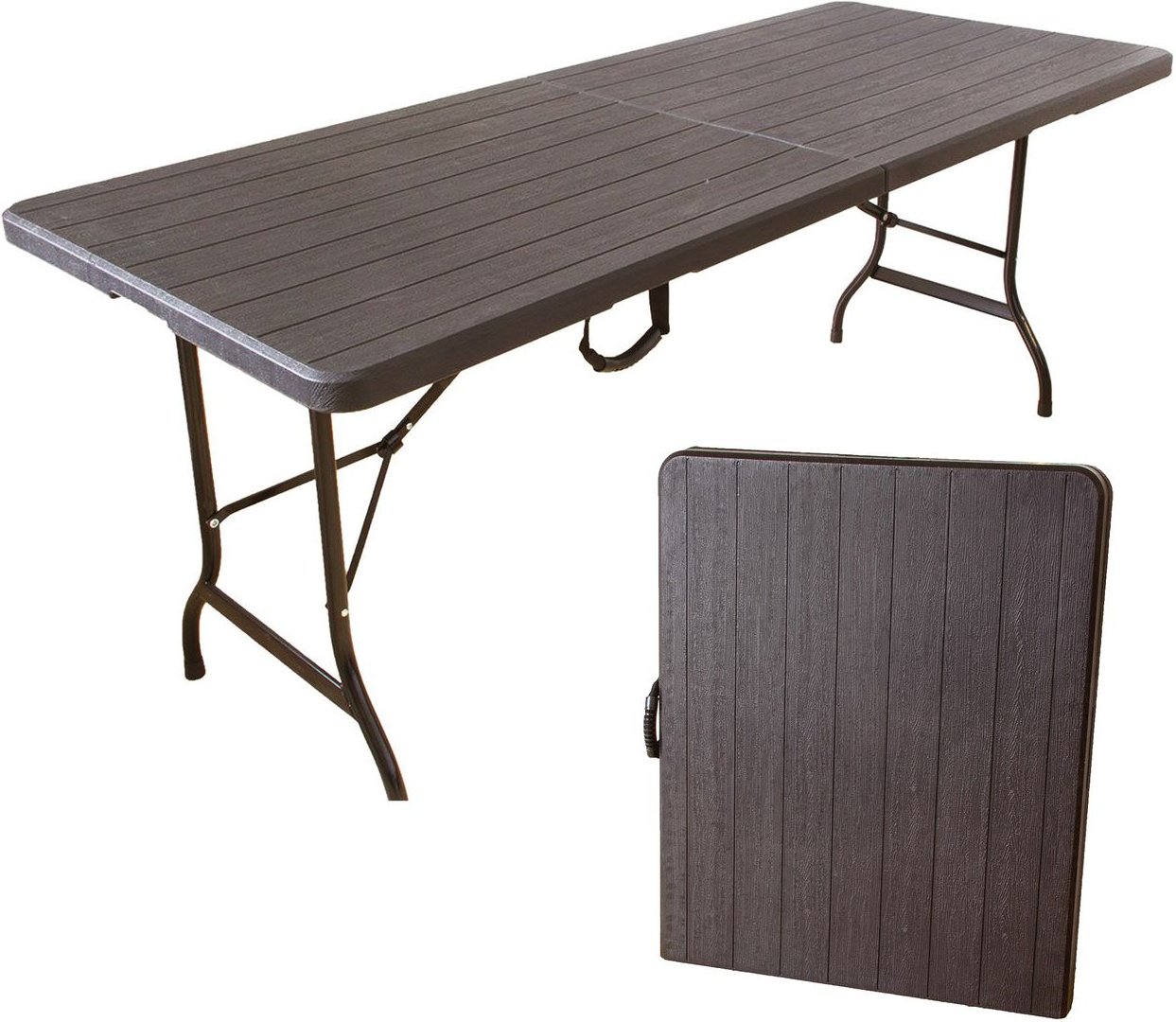 Gartentisch in Holzoptik braun, Klapptisch 180x75 cm, Buffettisch bis 150 kg belastbar