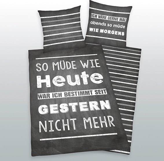Sprüche Bettwäsche Größe 80x80 + 135x200 cm