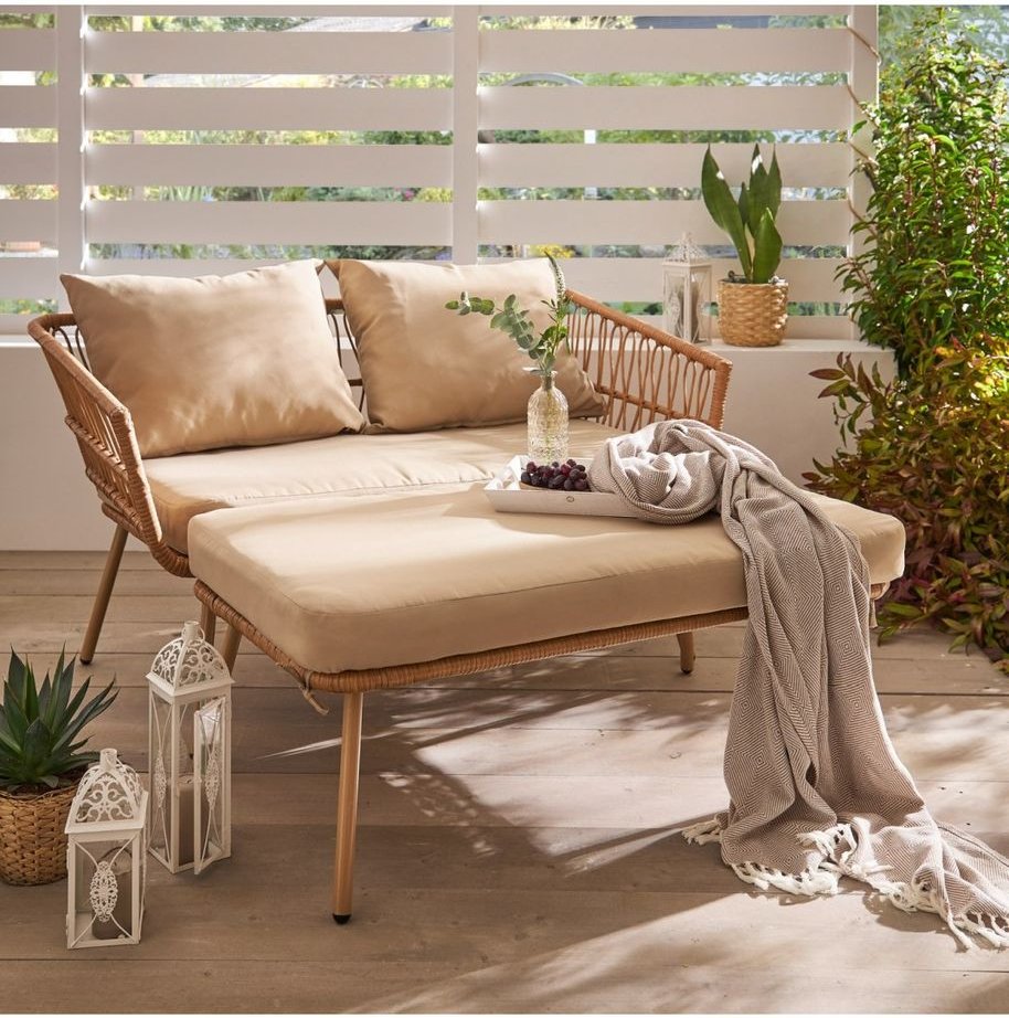 Liegesofa MARIANE Gartenliege 2-Sitzer inkl. Hocker braun/cream