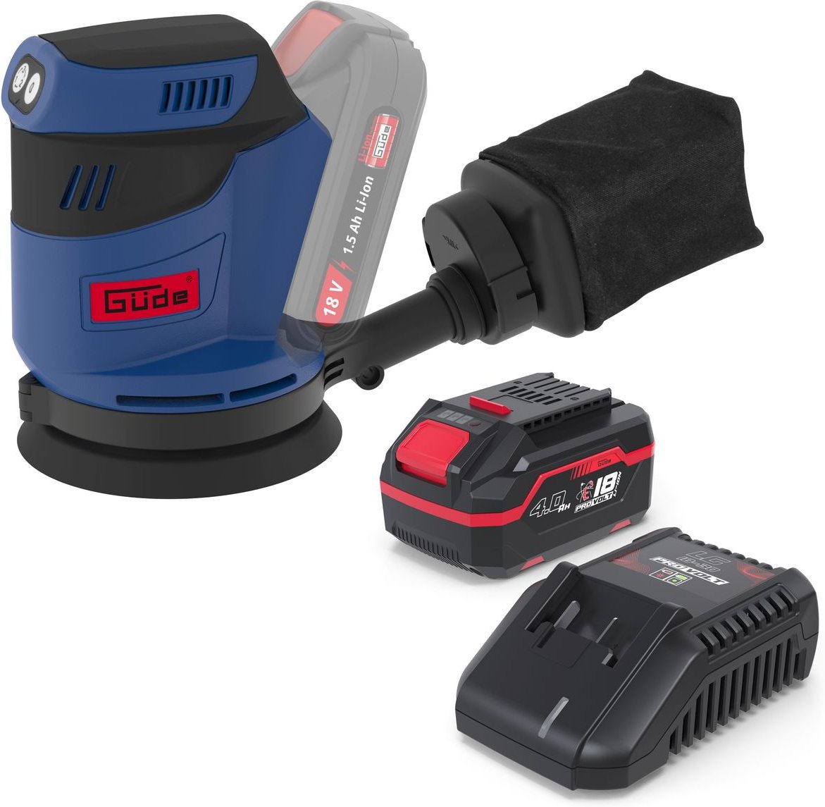 Güde Akku Exzenterschleifer EXS 18-0 inklusive Ladegerät & Akkupack Starter-Kit Set