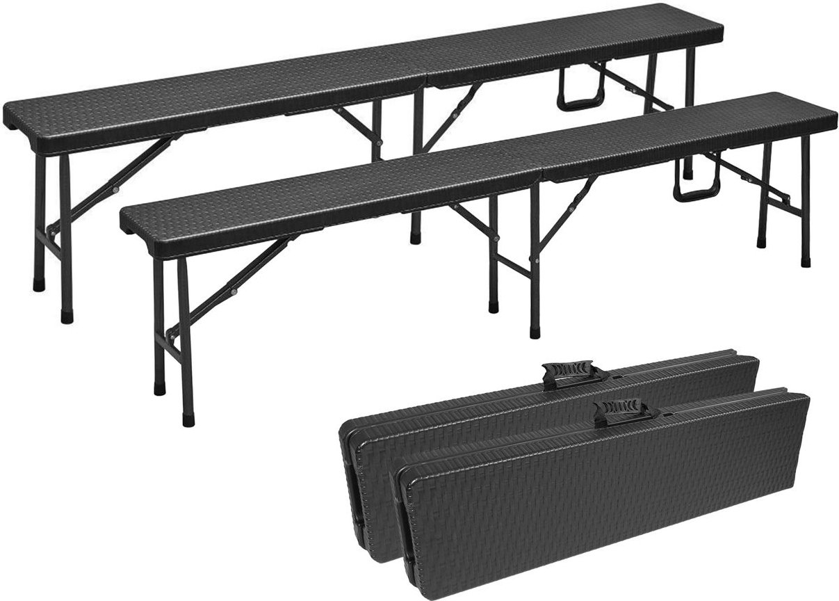 Thumbnail - Klappbank im 2er Set, mobile Sitzbank 180 x 25 cm in Rattan-Optik, klappbare Bierbank