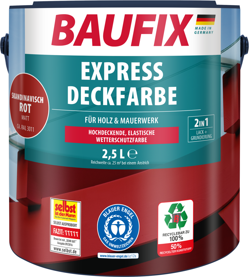 2in1 Express Deckfarbe 2,5 L skandinavisch rot