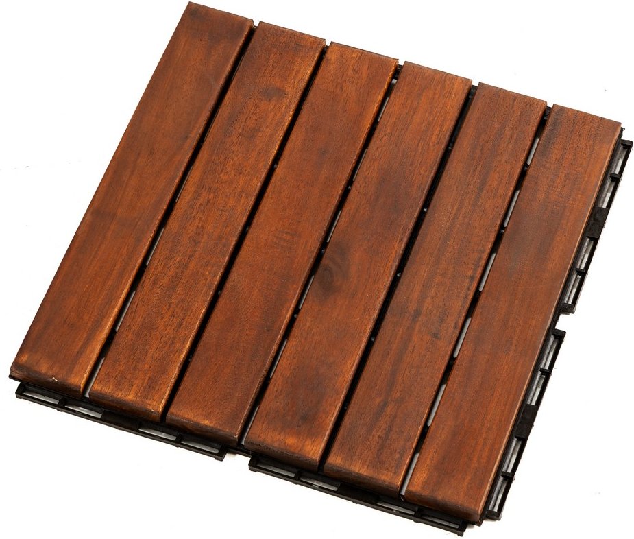 9er-Set Massivholz-Klickfliese aus Akazienholz, ca. 30 x 30 cm - Braun