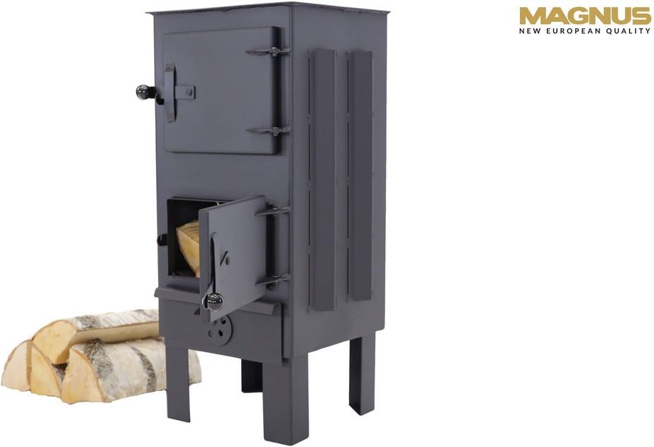 Markone Magnus Kaminofen mit Schamottstein GT7 schwarz Ofen für Terrasse, Garten, Balkon