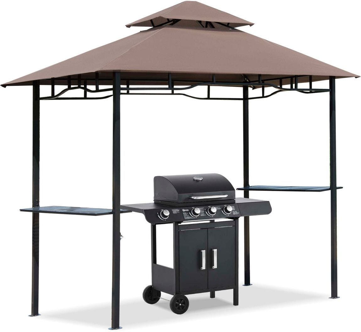 Grillpavillon Gartenzelt Grill Pavillon Doppeldach 2,55m Kaffeebraun