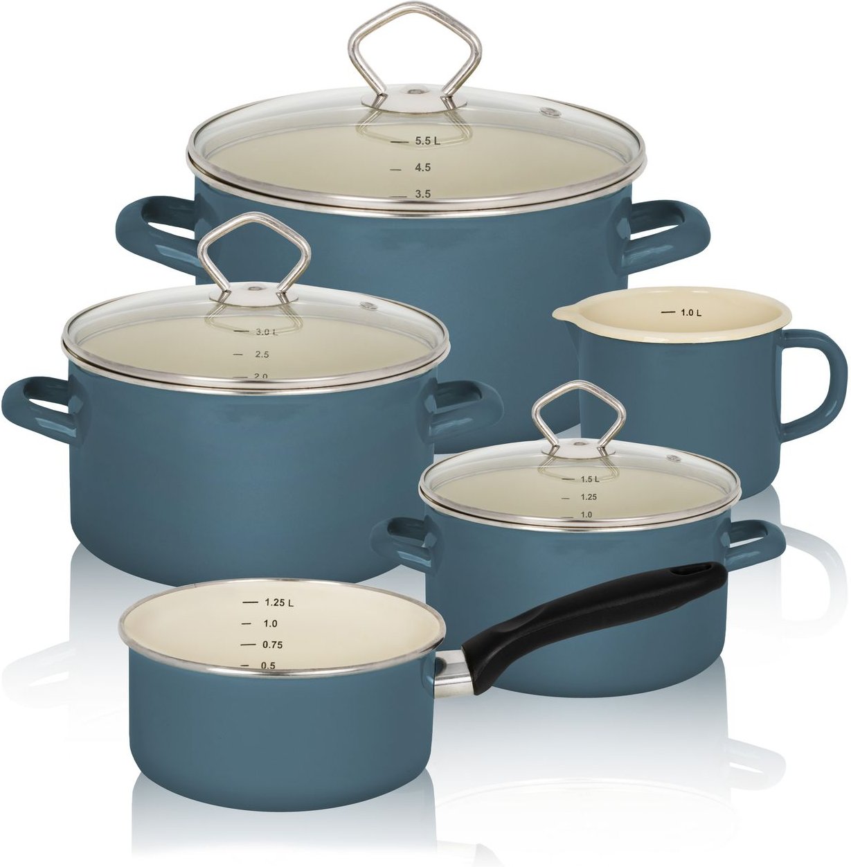 Emailliertes Topf-Set PETROL, 5tlg.
