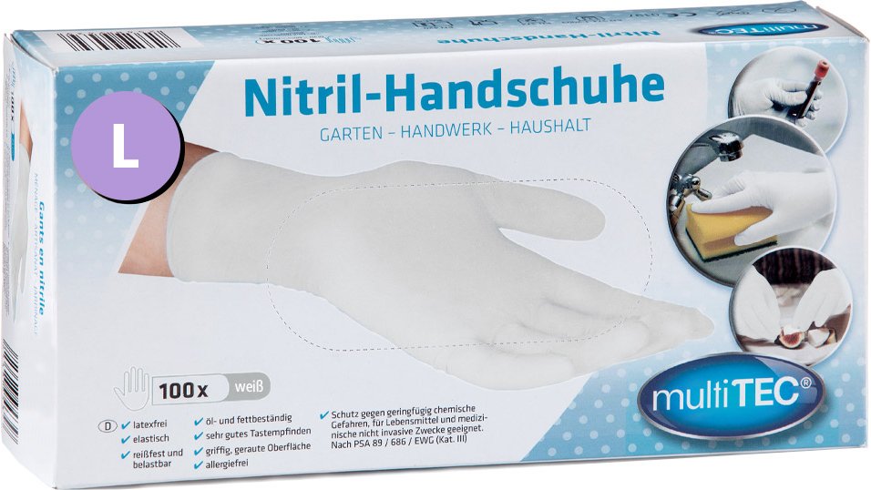 Nitril Einmalhandschuhe 100er, Größe L - Weiß
