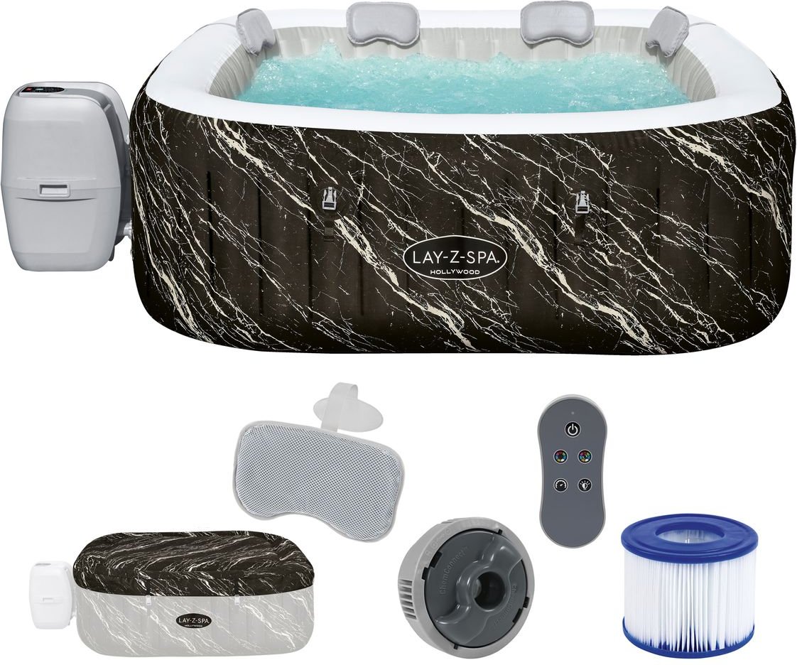 LAY-Z-SPA® LED-Whirlpool Hollywood AirJet™ für 6 Personen 180 x 180 x 66 cm, Marmor-Optik