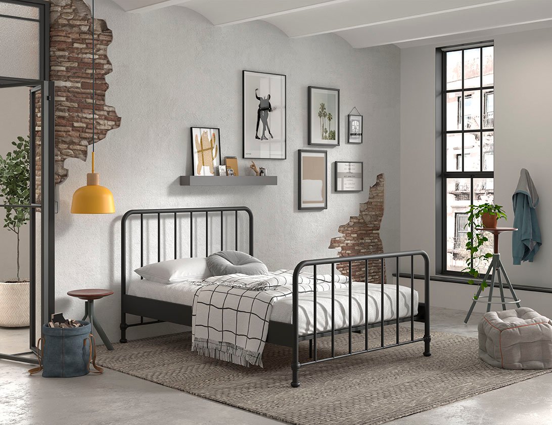 Jugendbett BRONXX mit Liegefläche 140 xx 200 cm, Ausf. Metall Schwarz matt