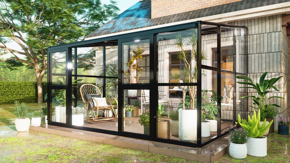 Wintergarten mit Schiebtüren, ca. 242 x 392 x 237 cm