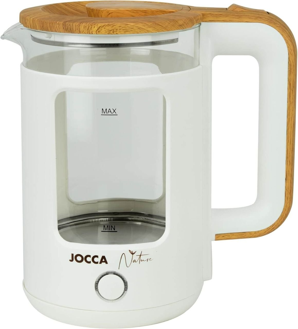 JOCCA Elektrischer Wasserkocher weiss, 1,8L, Borosilikatglas, 360° Basis, Schnellkoch