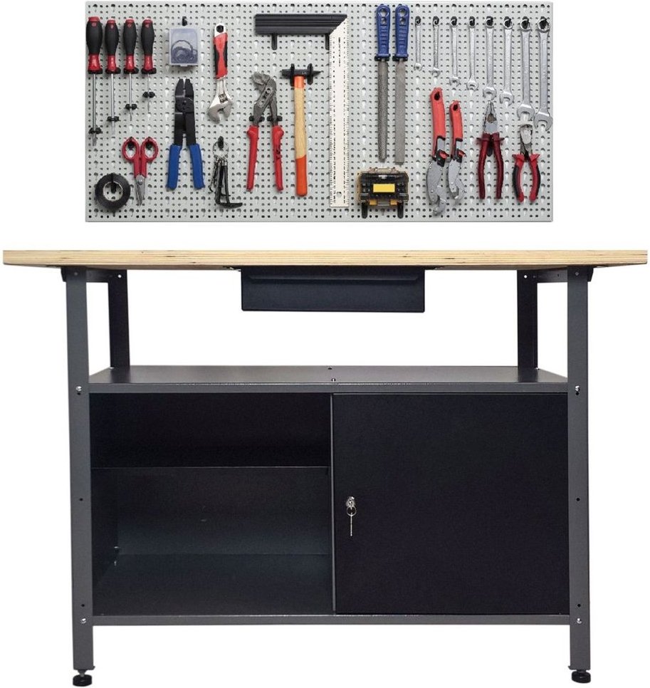 Thumbnail - Werkbank mit Schublade + Türen + 52 tlg. Lochblech