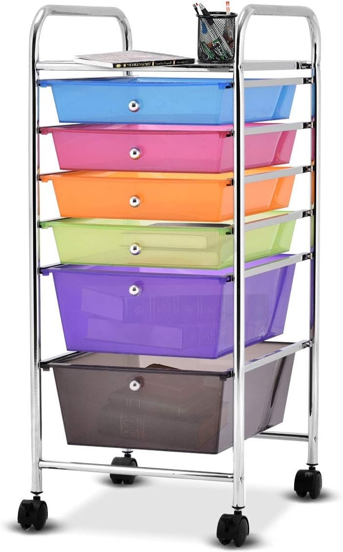COSTWAY Rollwagen mit 6 stapelbaren Schubladen