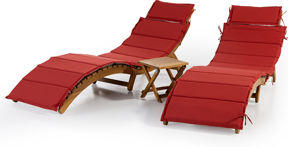 5tlg. Sonnenliegen-Set mit Wende-Polsterauflagen klappbar aus Akazienholz, ca. 184 x 54 x 63 cm